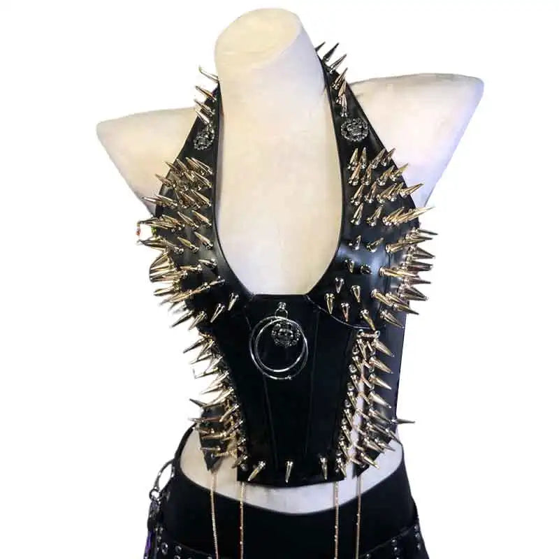 Goth Top Y2K Clothes Women's Tanks Emo Clothing Gothic Boho Tops with Spikes Punk Rock Teens Festival Spiked Bra Grunge T Shirt