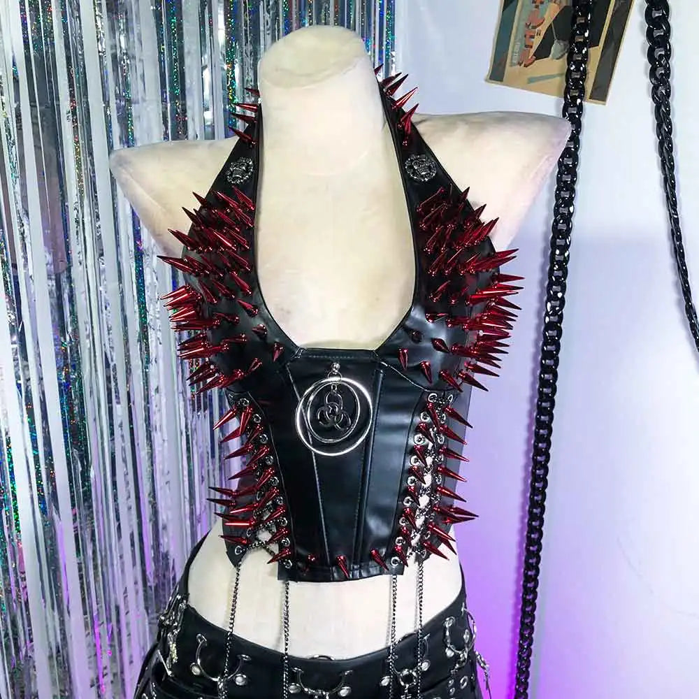 Goth Top Y2K Clothes Women's Tanks Emo Clothing Gothic Boho Tops with Spikes Punk Rock Teens Festival Spiked Bra Grunge T Shirt
