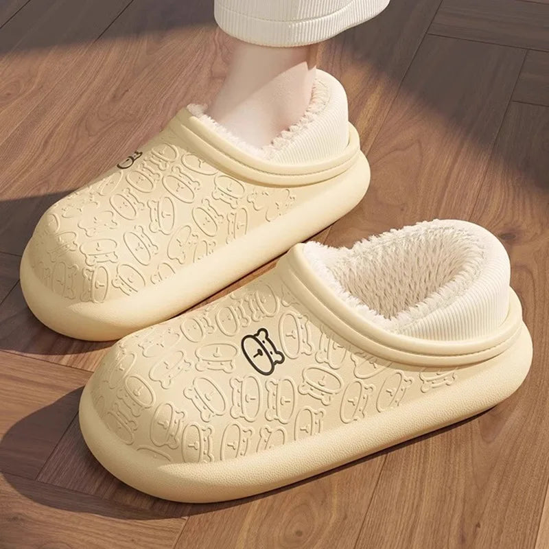 Waterproof Winter Slippers for Women & Men - Non-Slip Plush Scuff Shoes, Thick Sole Indoor/Outdoor Slides for Shower & Home