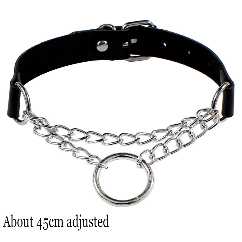 Black PU Leather Punk Choker Collar Necklace with Rivets Gothic Femme Jewelry for Party Club Sexy Goth Pendientes