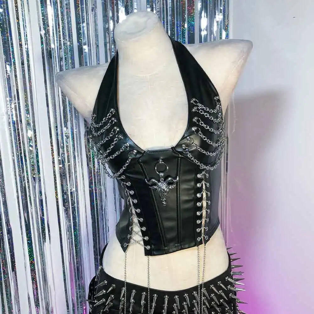 Goth Top Y2K Clothes Women's Tanks Emo Clothing Gothic Boho Tops with Spikes Punk Rock Teens Festival Spiked Bra Grunge T Shirt