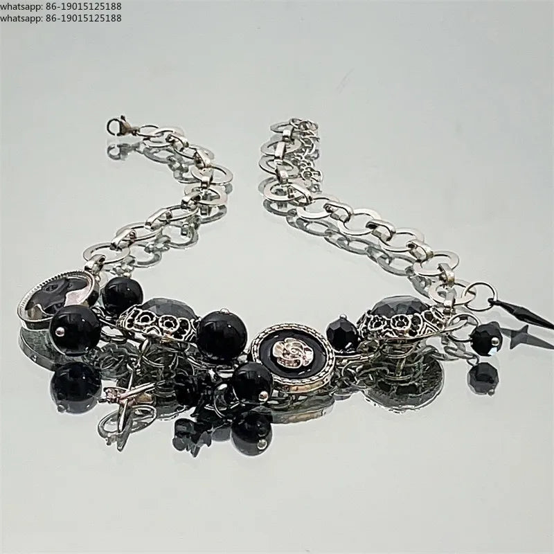 Button star necklace heavy industry babes sweet cool subculture exaggerated goth punk Europe and America