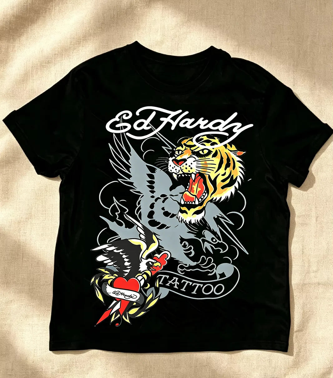 2026 New Summer Tiger print Short sleeved Top American Retro Street Trend Personality Dark Punk Gothic Style Casual Versatile