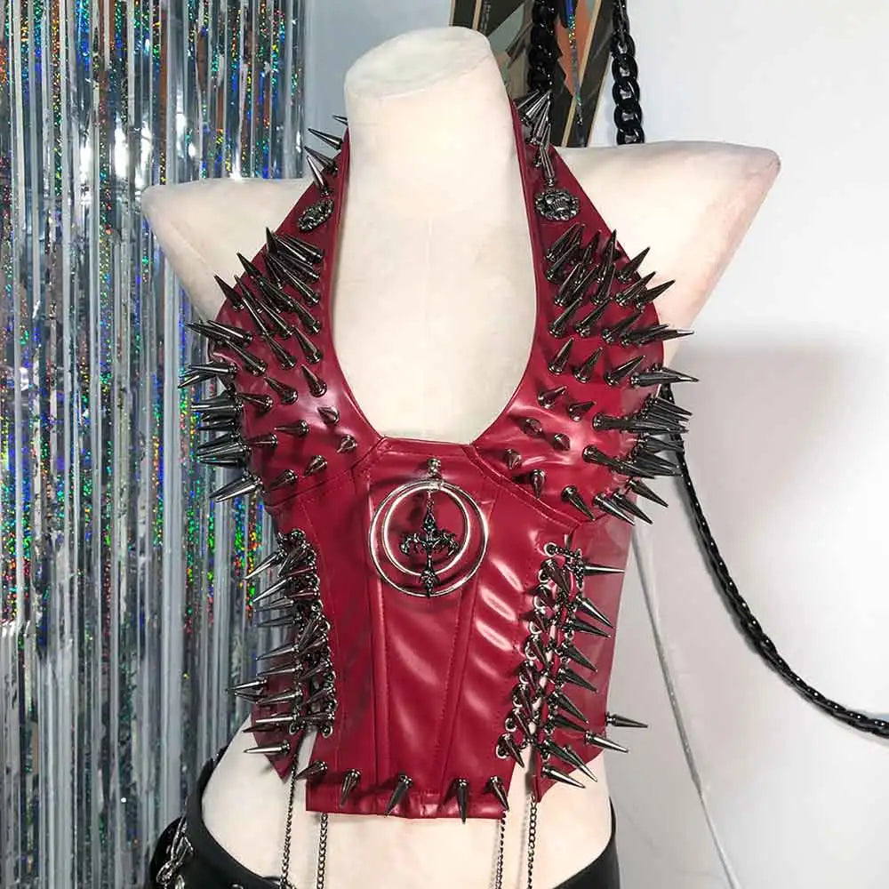 Goth Top Y2K Clothes Women's Tanks Emo Clothing Gothic Boho Tops with Spikes Punk Rock Teens Festival Spiked Bra Grunge T Shirt