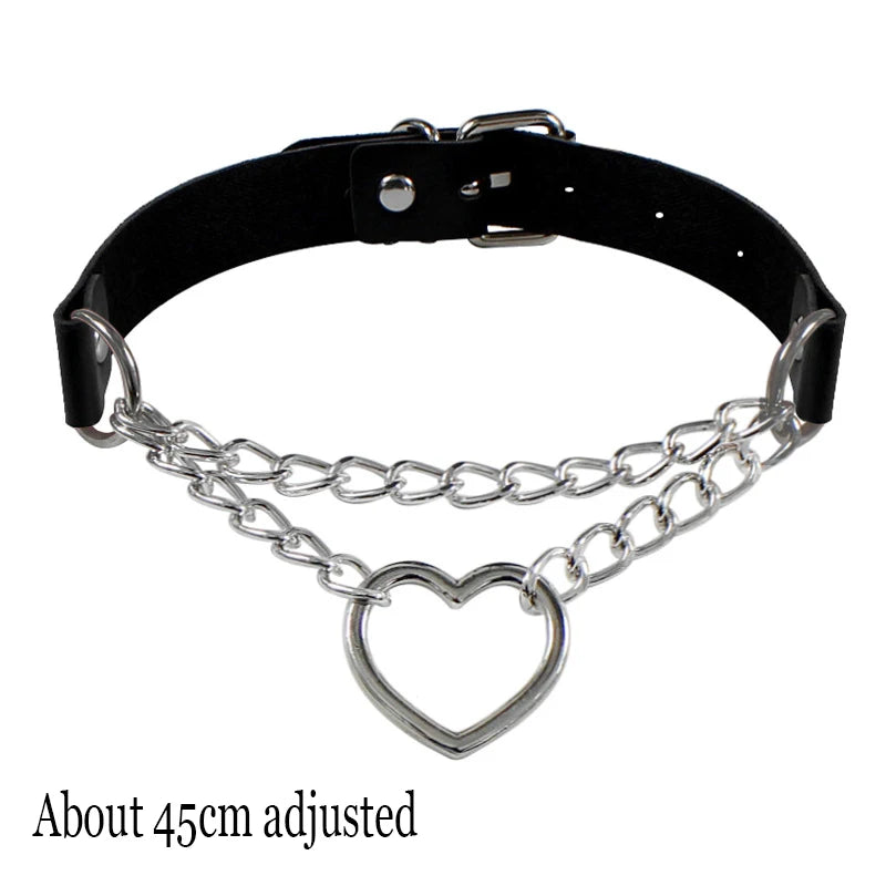 Black PU Leather Punk Choker Collar Necklace with Rivets Gothic Femme Jewelry for Party Club Sexy Goth Pendientes