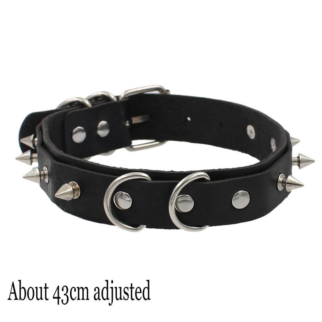Black PU Leather Punk Choker Collar Necklace with Rivets Gothic Femme Jewelry for Party Club Sexy Goth Pendientes