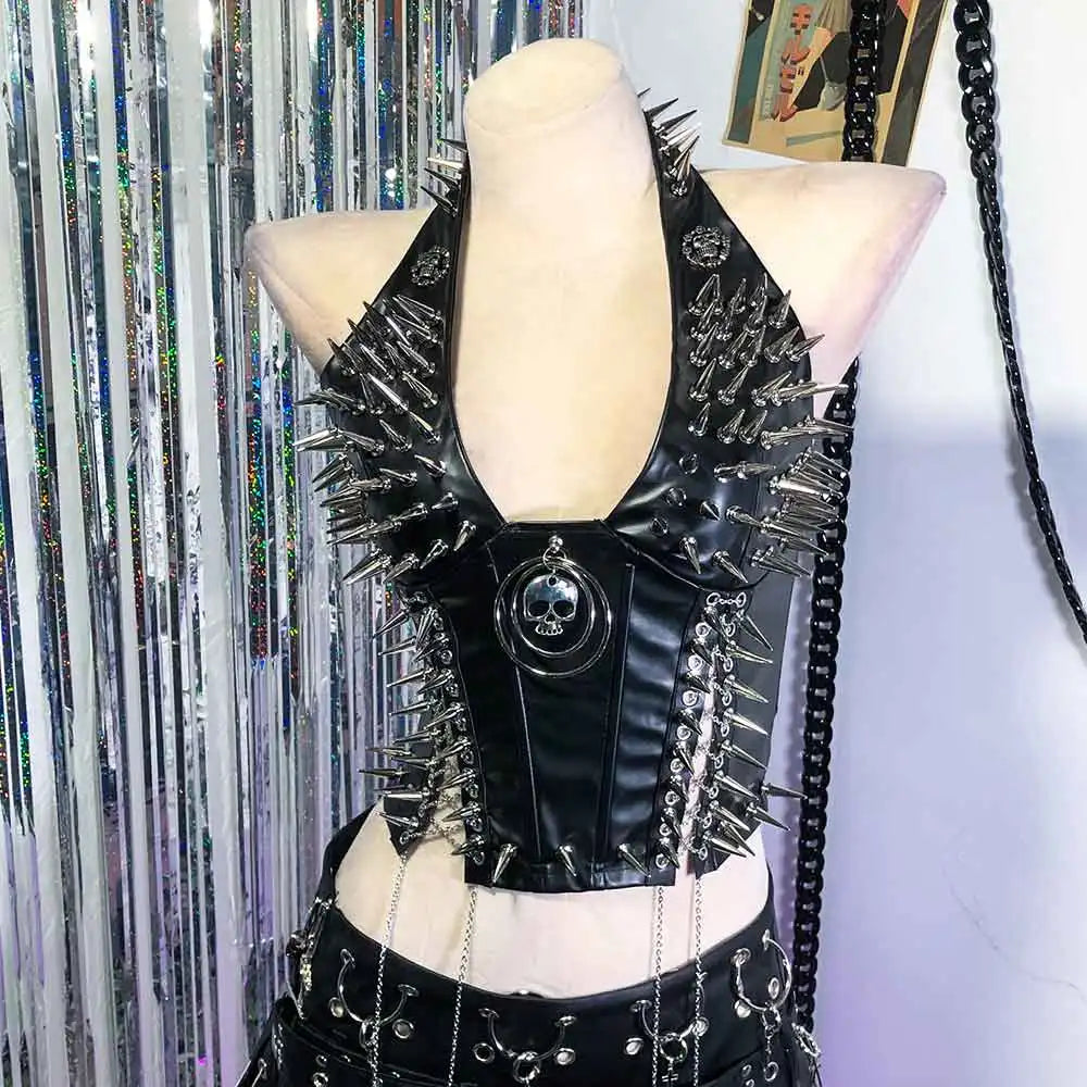 Goth Top Y2K Clothes Women's Tanks Emo Clothing Gothic Boho Tops with Spikes Punk Rock Teens Festival Spiked Bra Grunge T Shirt