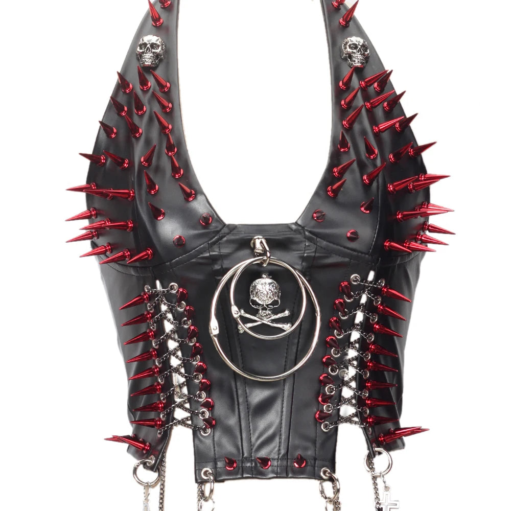 Goth Top Y2K Clothes Women's Tanks Emo Clothing Gothic Boho Tops with Spikes Punk Rock Teens Festival Spiked Bra Grunge T Shirt