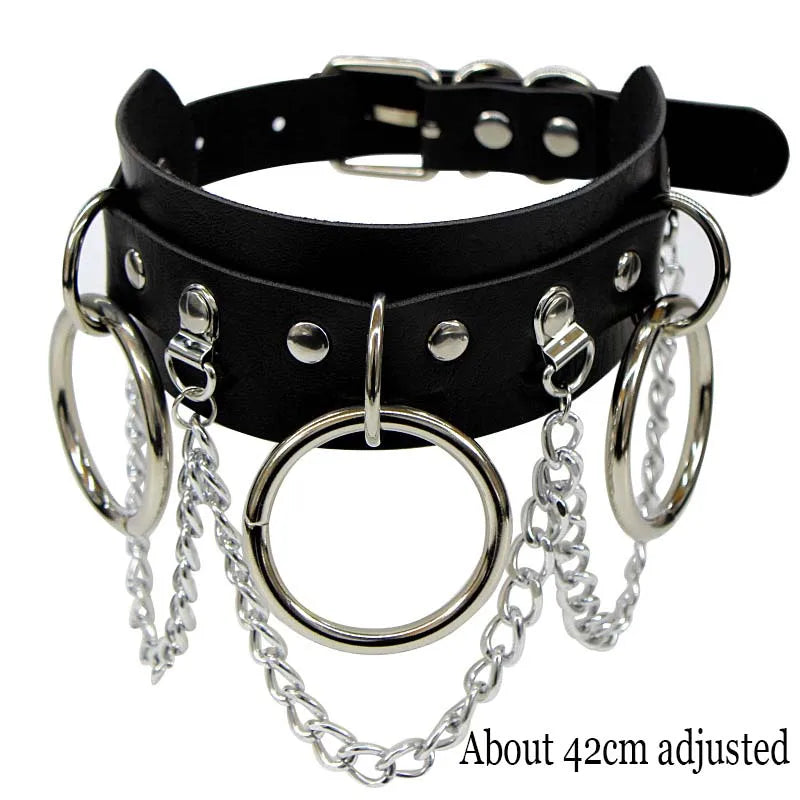 Black PU Leather Punk Choker Collar Necklace with Rivets Gothic Femme Jewelry for Party Club Sexy Goth Pendientes
