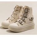 Women Platform Canvas Shoes Outdoor Goth Punk Versatile Sneaker Buckle Strap Design High Top Fashion Zipper Boots Female Cosplay
