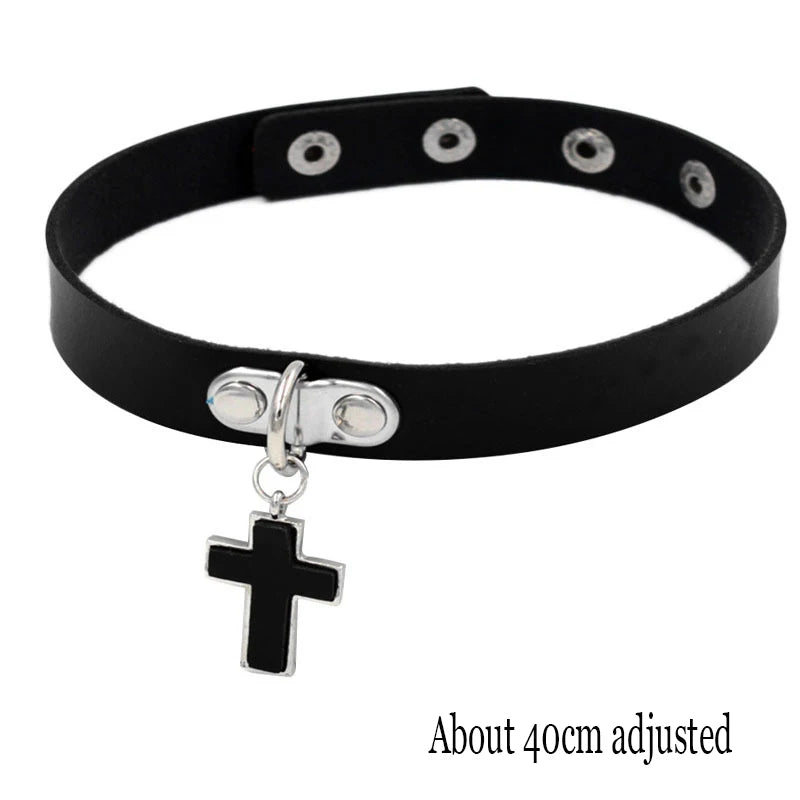 Black PU Leather Punk Choker Collar Necklace with Rivets Gothic Femme Jewelry for Party Club Sexy Goth Pendientes