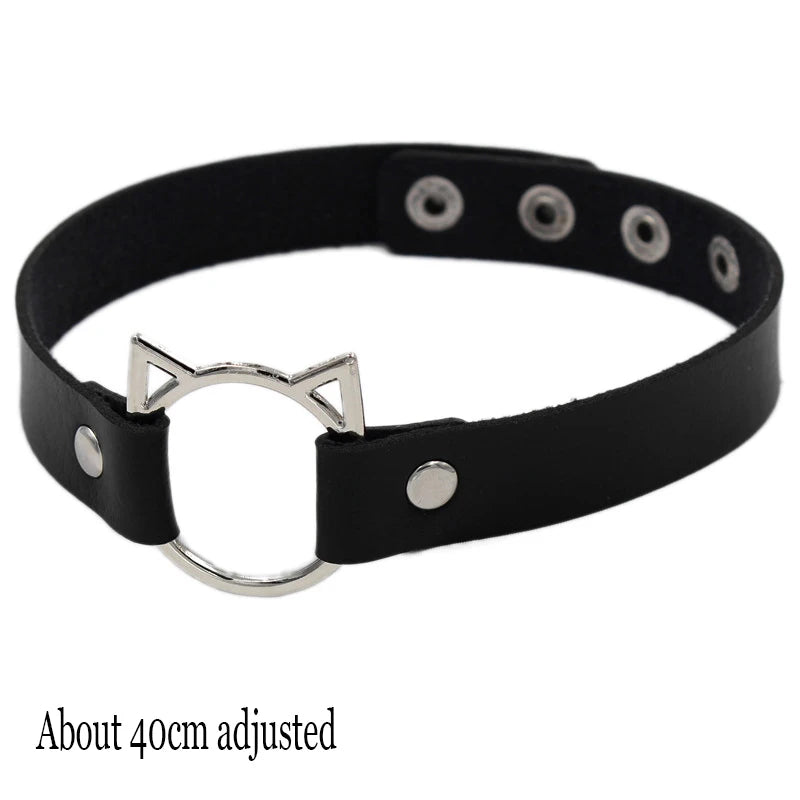 Black PU Leather Punk Choker Collar Necklace with Rivets Gothic Femme Jewelry for Party Club Sexy Goth Pendientes