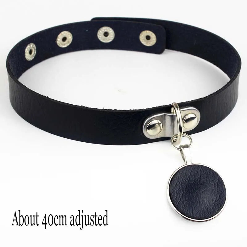Black PU Leather Punk Choker Collar Necklace with Rivets Gothic Femme Jewelry for Party Club Sexy Goth Pendientes