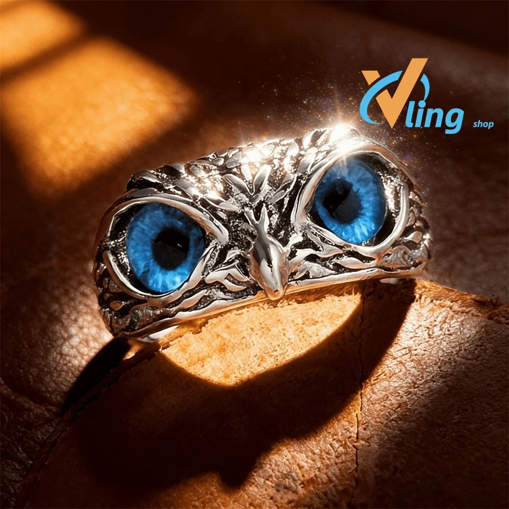 Multicolor Evil Eye Owl Adjustable Ring Antique Silver Gothic Punk Unisex Animal Finger Ring Women Men Fashion Jewelry Gift