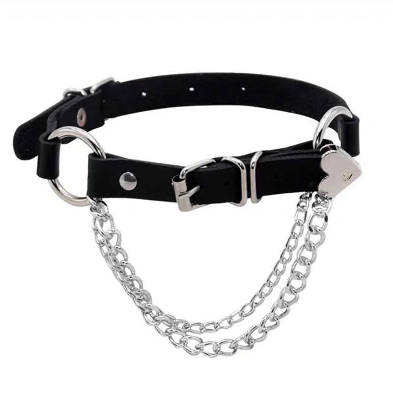 Black PU Leather Punk Choker Collar Necklace with Rivets Gothic Femme Jewelry for Party Club Sexy Goth Pendientes