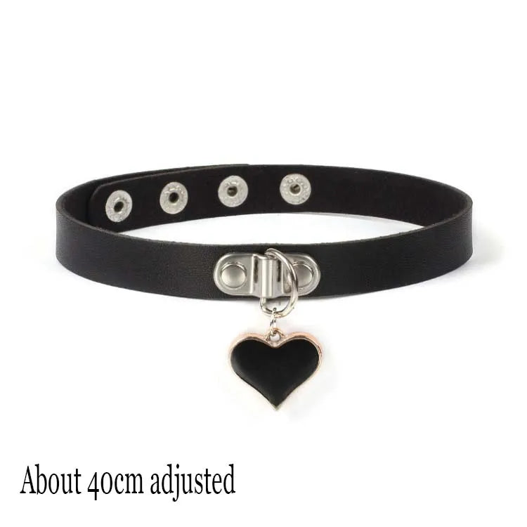 Black PU Leather Punk Choker Collar Necklace with Rivets Gothic Femme Jewelry for Party Club Sexy Goth Pendientes