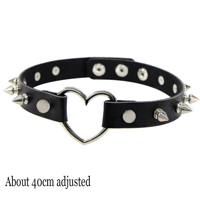 Black PU Leather Punk Choker Collar Necklace with Rivets Gothic Femme Jewelry for Party Club Sexy Goth Pendientes