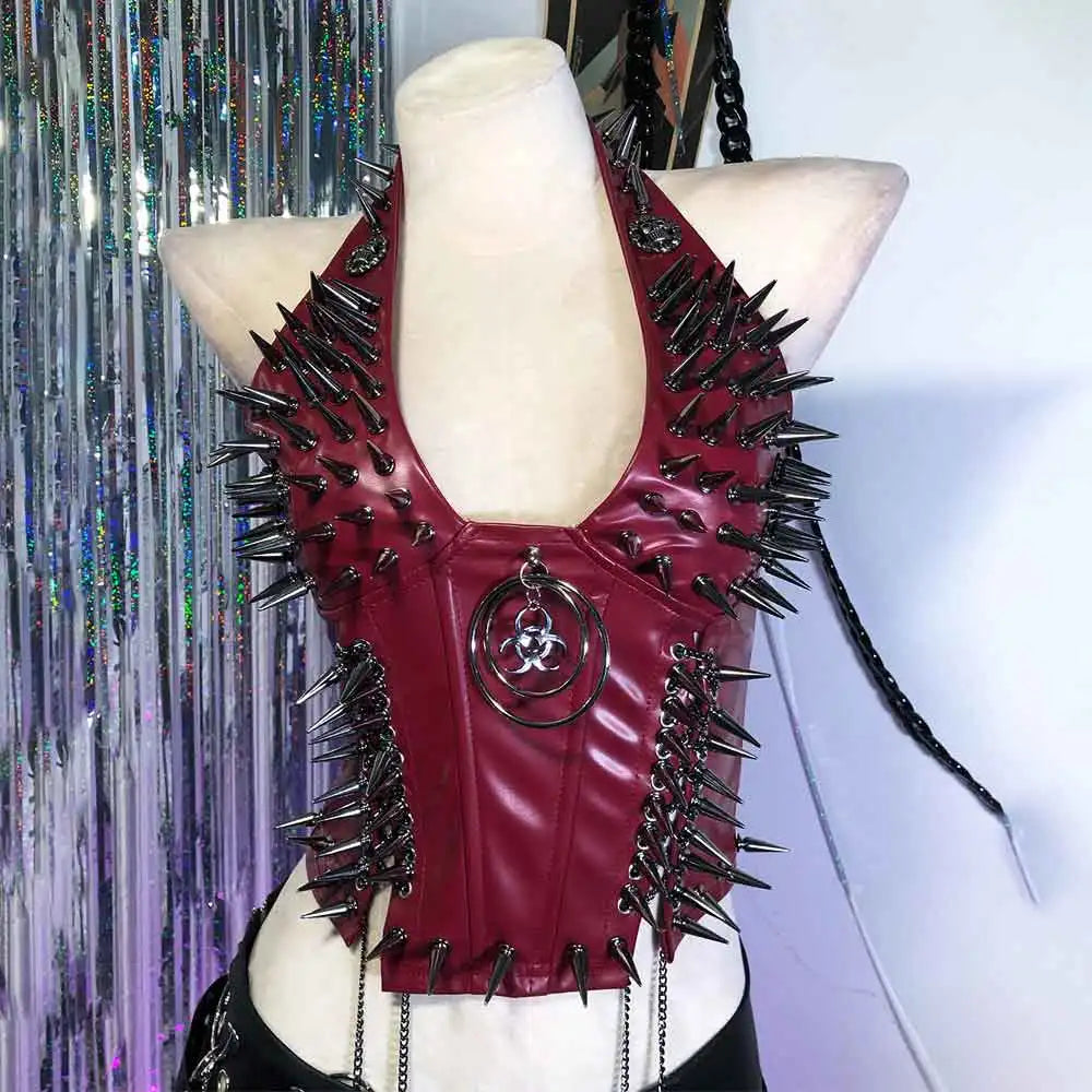 Goth Top Y2K Clothes Women's Tanks Emo Clothing Gothic Boho Tops with Spikes Punk Rock Teens Festival Spiked Bra Grunge T Shirt