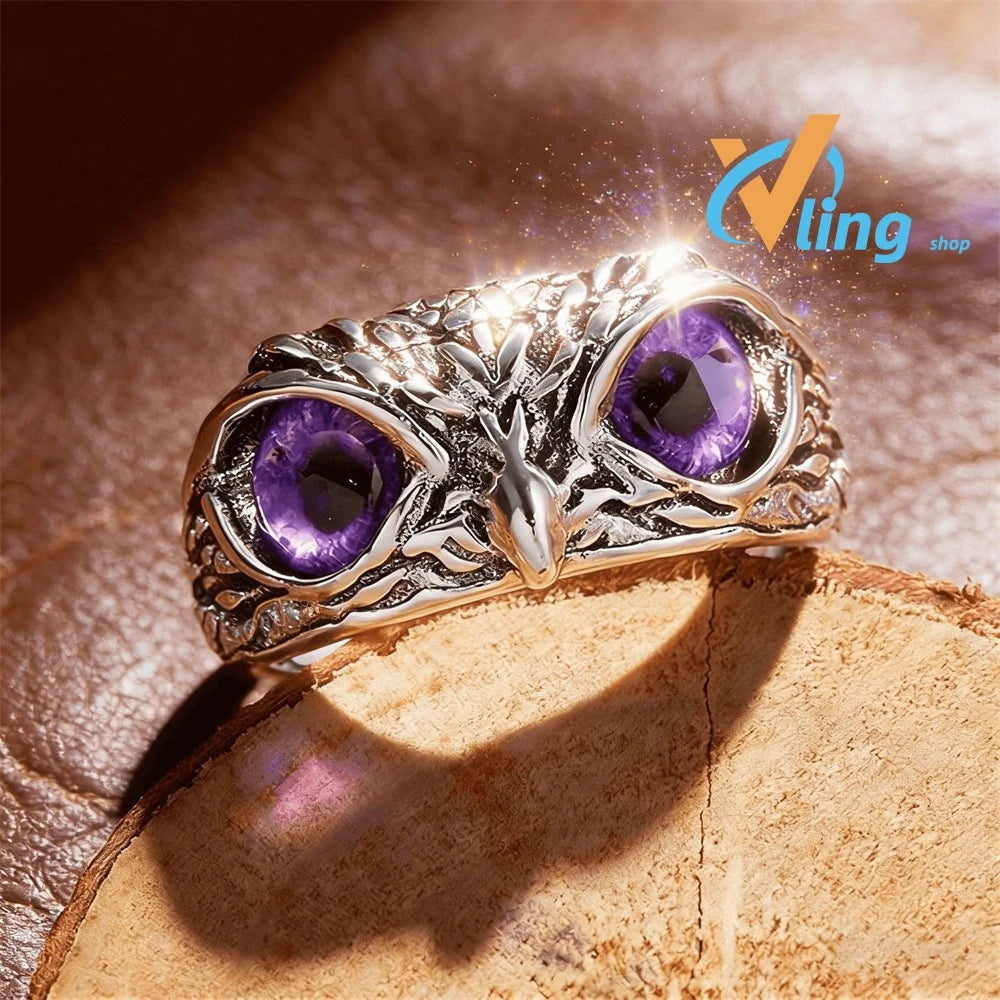 Multicolor Evil Eye Owl Adjustable Ring Antique Silver Gothic Punk Unisex Animal Finger Ring Women Men Fashion Jewelry Gift