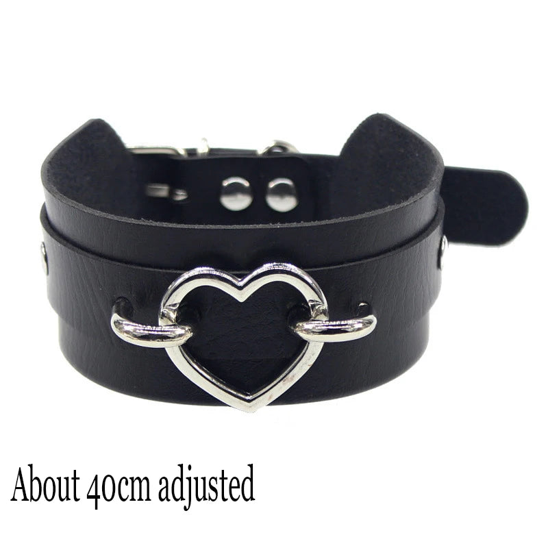 Black PU Leather Punk Choker Collar Necklace with Rivets Gothic Femme Jewelry for Party Club Sexy Goth Pendientes
