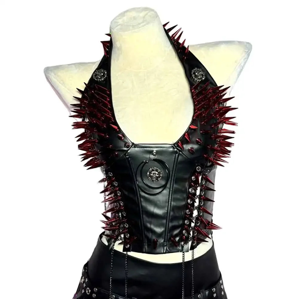 Goth Top Y2K Clothes Women's Tanks Emo Clothing Gothic Boho Tops with Spikes Punk Rock Teens Festival Spiked Bra Grunge T Shirt