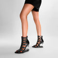 Gothic Punk Women Tiger Tooth Heels High Peep Toe Leather Buckle Strap Rivet Sandals Ankle Boots Party Nightclub Fashion Shoes
