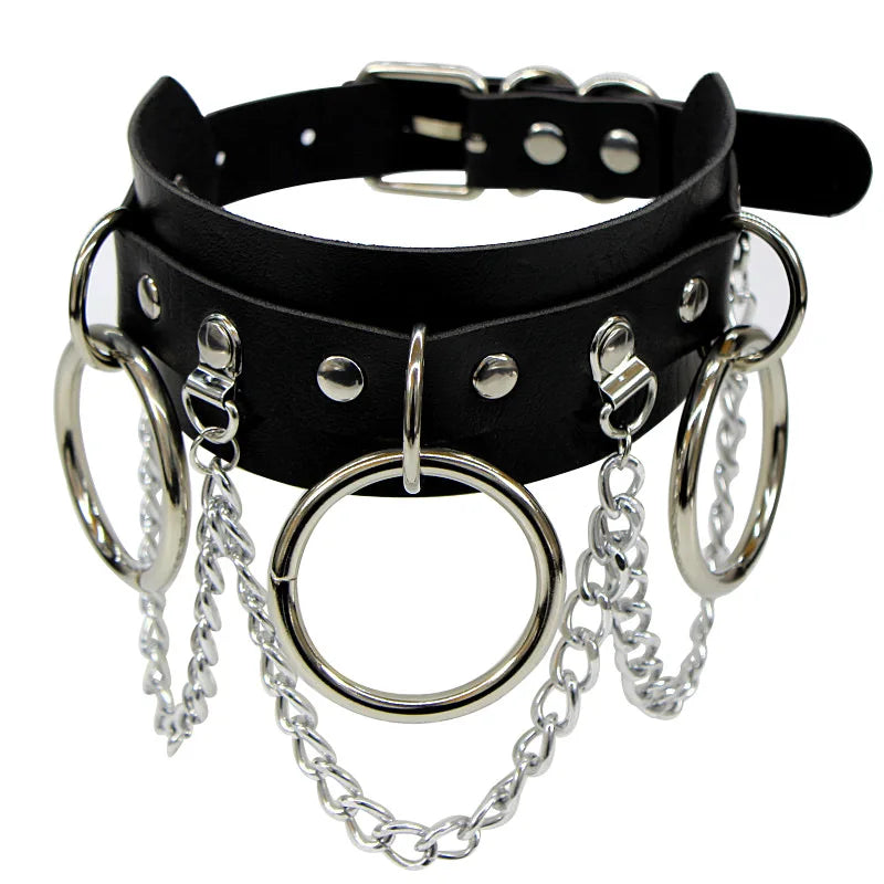 Black PU Leather Punk Choker Collar Necklace with Rivets Gothic Femme Jewelry for Party Club Sexy Goth Pendientes