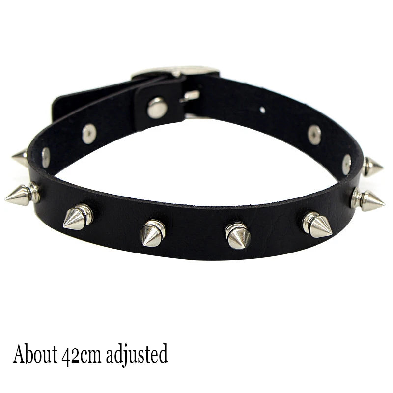 Black PU Leather Punk Choker Collar Necklace with Rivets Gothic Femme Jewelry for Party Club Sexy Goth Pendientes