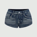 Summer Vintage Y2K Punk Rhineston Embroidered Denim Shorts Women Jeans Holiday Sexy Low Waist Distressed American Retro Hot Pant