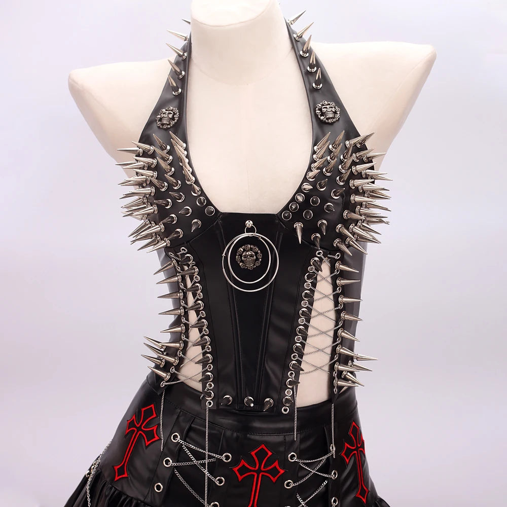 Goth Top Y2K Clothes Women's Tanks Emo Clothing Gothic Boho Tops with Spikes Punk Rock Teens Festival Spiked Bra Grunge T Shirt