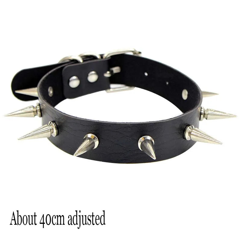 Black PU Leather Punk Choker Collar Necklace with Rivets Gothic Femme Jewelry for Party Club Sexy Goth Pendientes