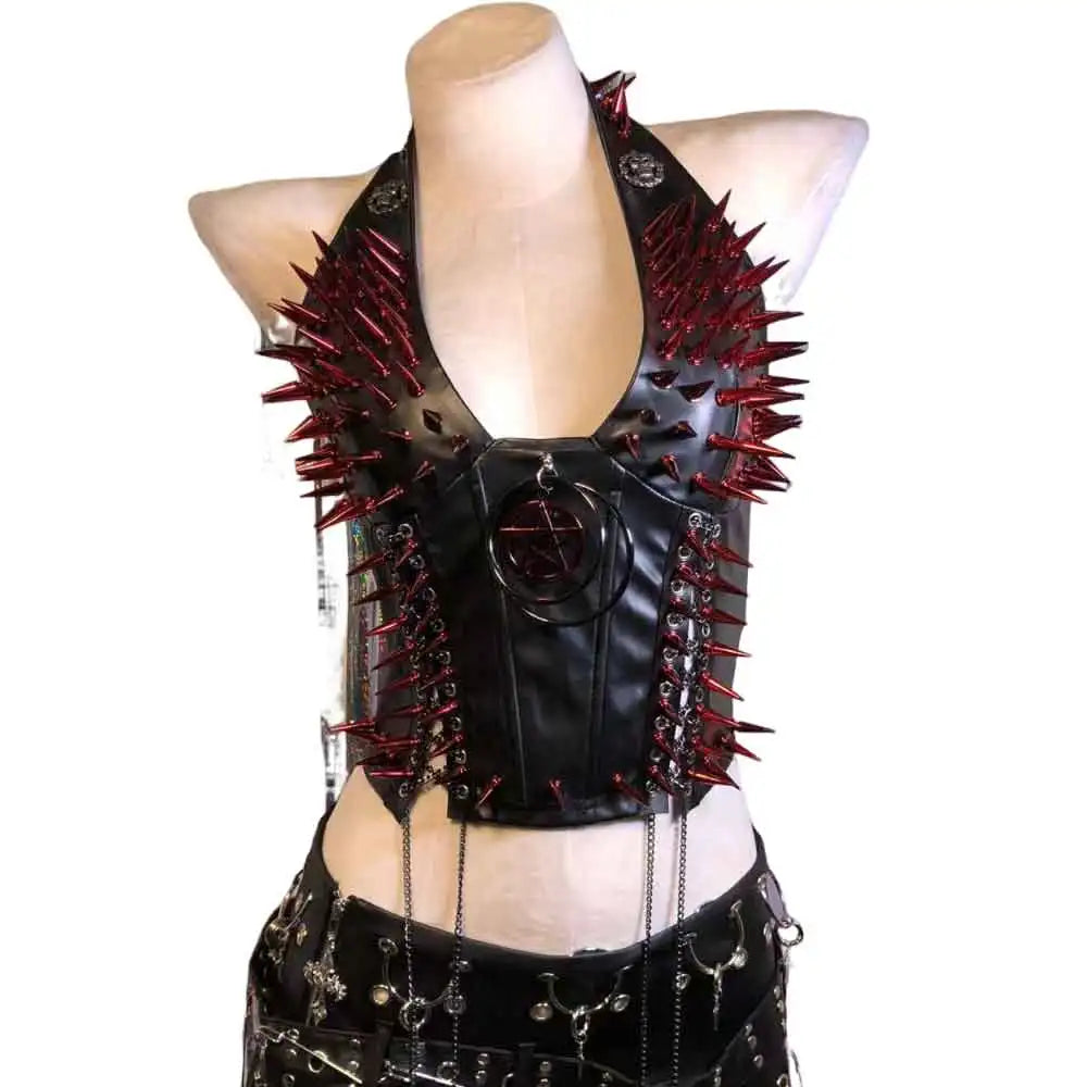 Goth Top Y2K Clothes Women's Tanks Emo Clothing Gothic Boho Tops with Spikes Punk Rock Teens Festival Spiked Bra Grunge T Shirt