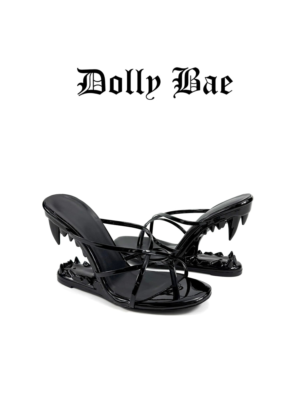 Y2K Gothic Punk Thong Heeled Sandals, Personalized Fangs‑Shaped Special Heel Fashion Shoes, Daily Wear Dark Spicy Girl Slippers