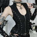 Goth Dark Punk Sleeveless Corn Bandage Tanks Top Women Chic Streetwear Slim Zip Vest Mall Gothic Techwear Summer Fashion T-shirt
