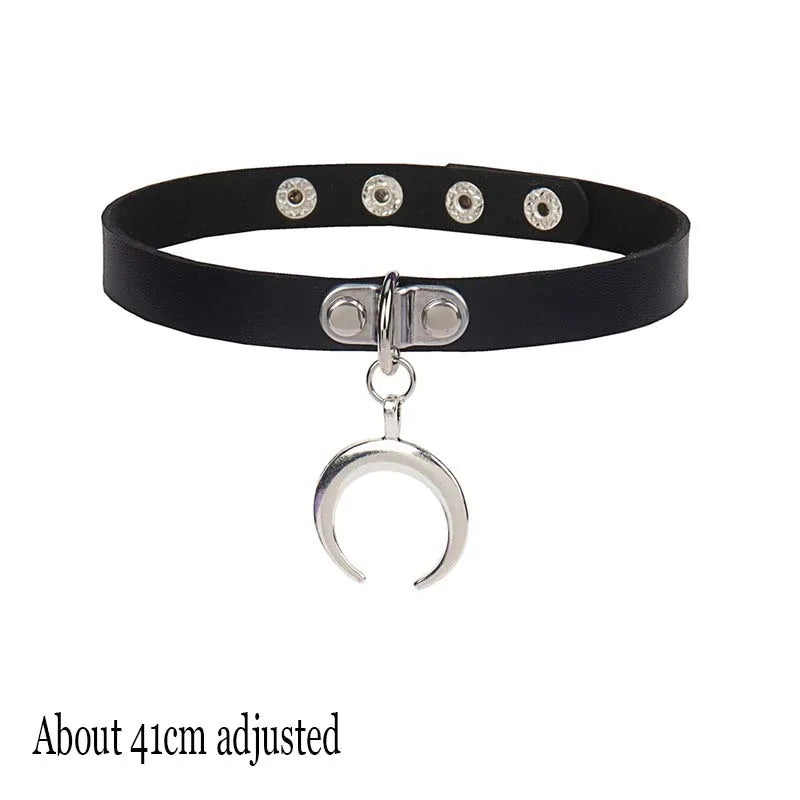 Black PU Leather Punk Choker Collar Necklace with Rivets Gothic Femme Jewelry for Party Club Sexy Goth Pendientes