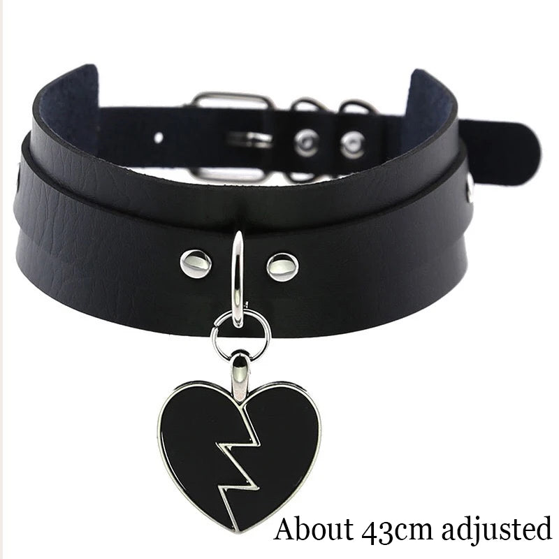 Black PU Leather Punk Choker Collar Necklace with Rivets Gothic Femme Jewelry for Party Club Sexy Goth Pendientes