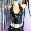 Goth Top Y2K Clothes Women's Tanks Emo Clothing Gothic Boho Tops with Spikes Punk Rock Teens Festival Spiked Bra Grunge T Shirt