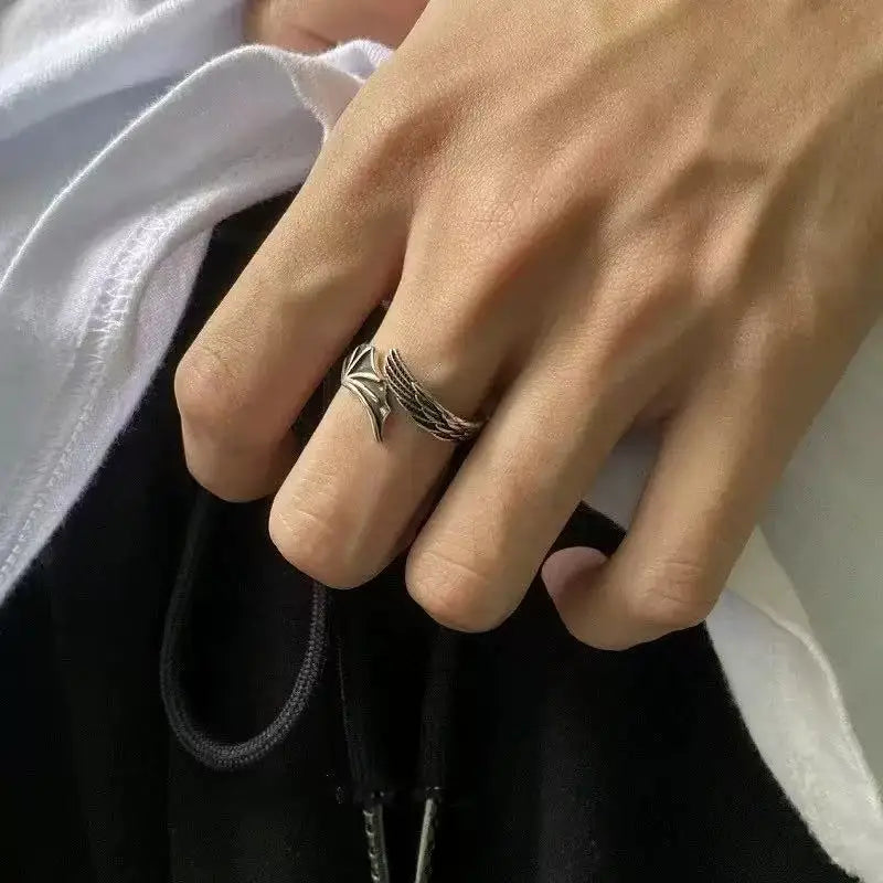 2PCS Fashionable And Simple Angel And Devil Wing Rings, Retro Personalized Open Mouth Men's And Women's Rings Available For Whol