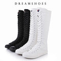 New Fashion Women's Canvas Boots Lace Zipper Knee High Boot Flat Shoes Casual High Help Punk Shoes Girls