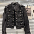 Punk Style Black Stand Up Collar Denim Jackets Vintage Washed Motor Coat For Women 2025 Autumn New Loose Long Sleeve Outerwear