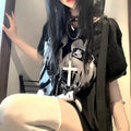 Y2k women clothing arcane Short Sleeve Black Tops Cool Cute Subculture Round Neck T Shirt 2000s Harajuku Punk Japanese Tees tops
